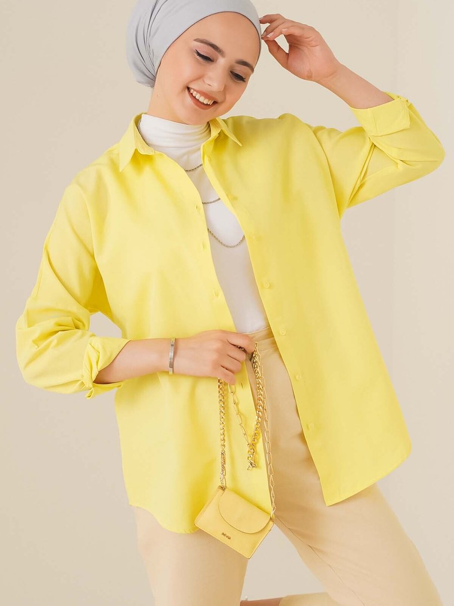 Asilmoda Oversize Basic Gömlek Sarı