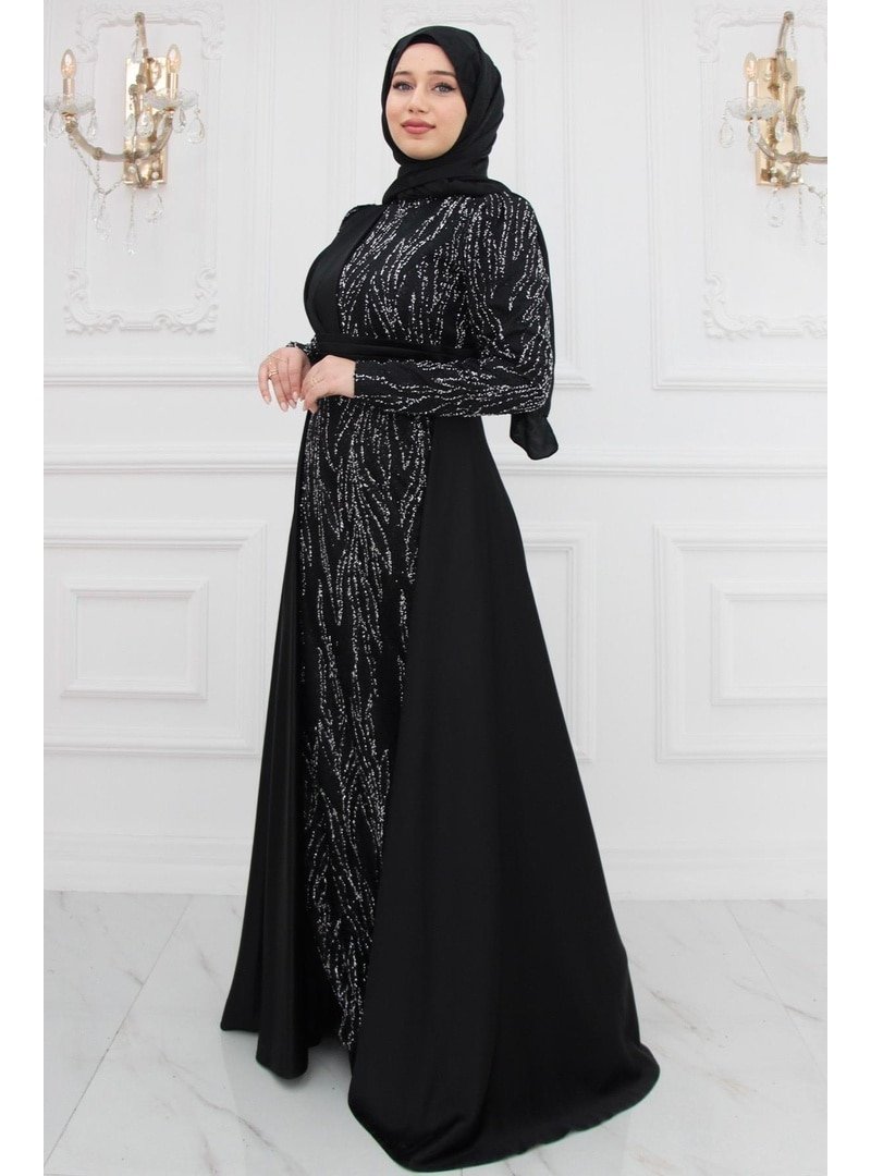 Amine Hüma Siyah Bürde Abiye Elbise
