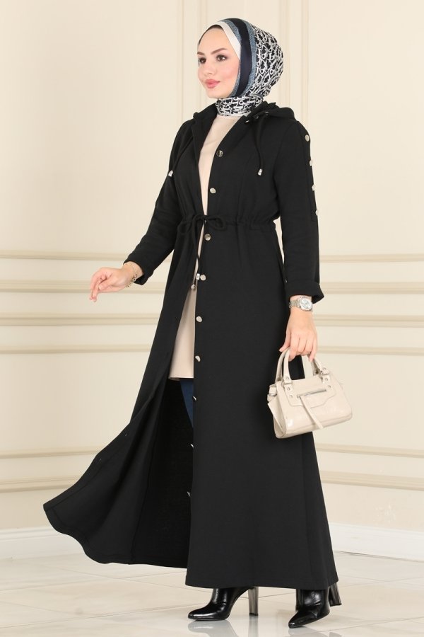 Moda Selvim Siyah Beli Bağcıklı Tivit Ferace