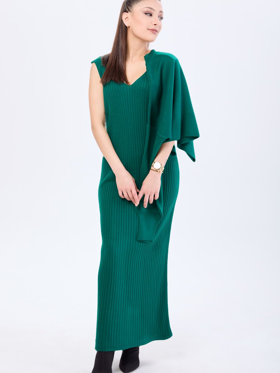 Tofisa Zumrut Elbise Ve Croplu Triko İkili Takım