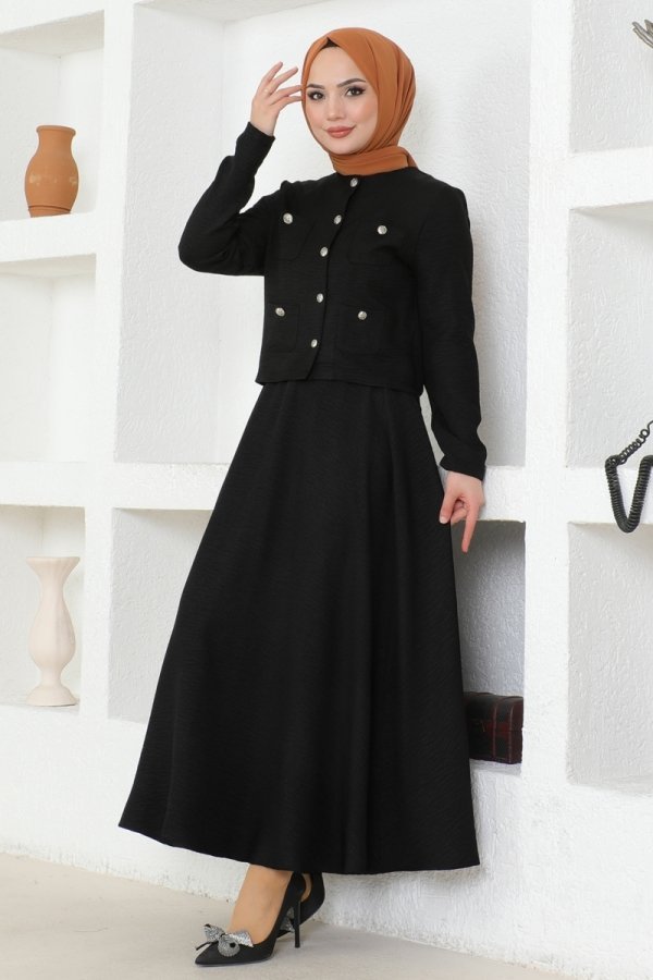 Moda Selvim Siyah Cep Detaylı Etekli Takım