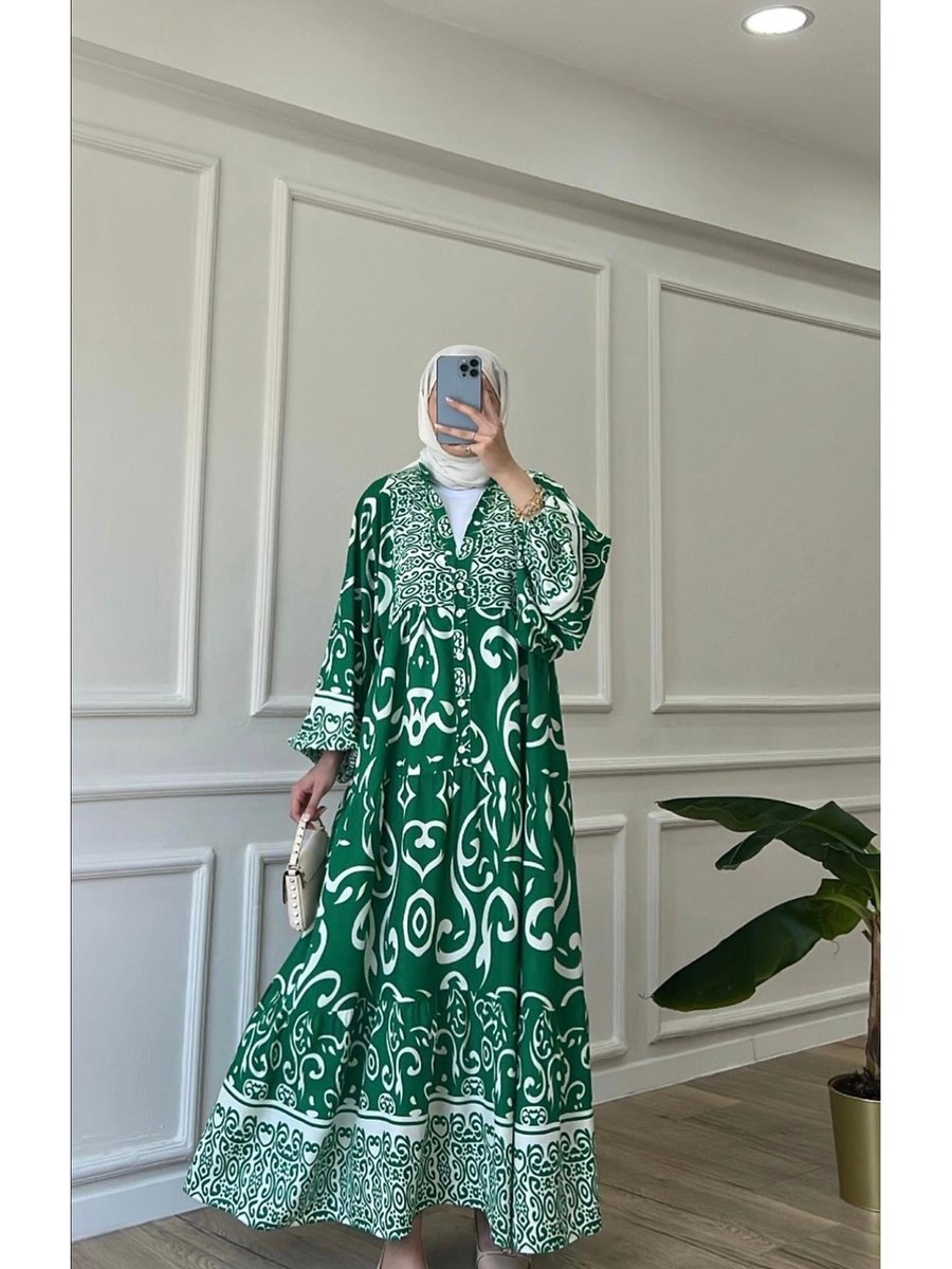 Elegantstil Premium Viskon Yazlık Desenli Tesettür Elbise