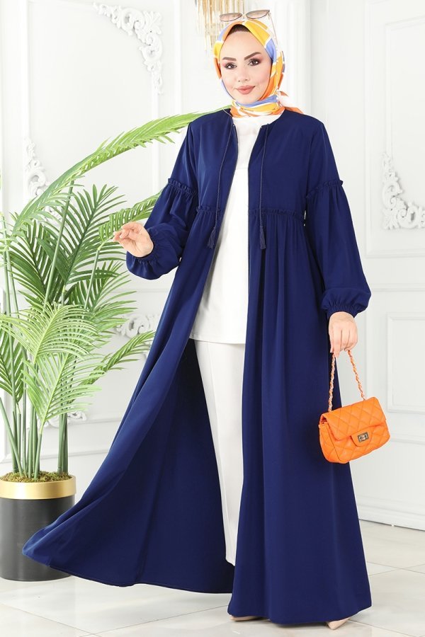 Moda Selvim Lacivert Balon Kollu Medine İpeği Ferace Moda Selvim Lacivert Balon Kollu Medine İpeği Ferace