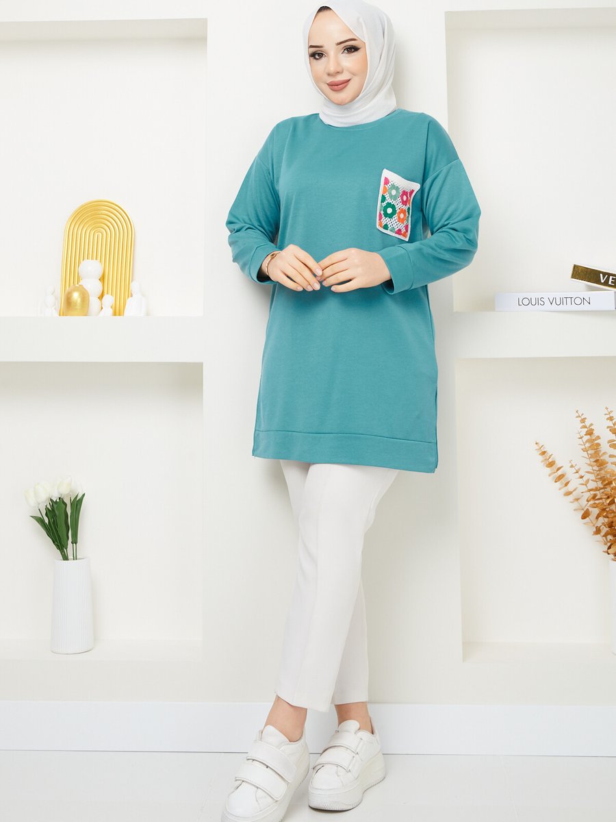 Sinanur Mint Cep Detaylı Sweatshirt