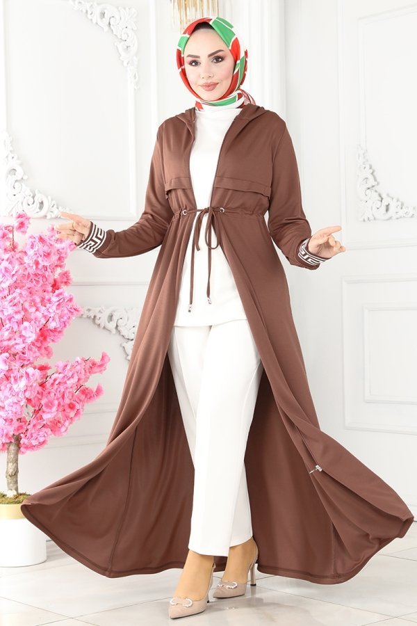 Moda Selvim Kahve Ribana Detaylı Spor Ferace Moda Selvim Kahve Ribana Detaylı Spor Ferace