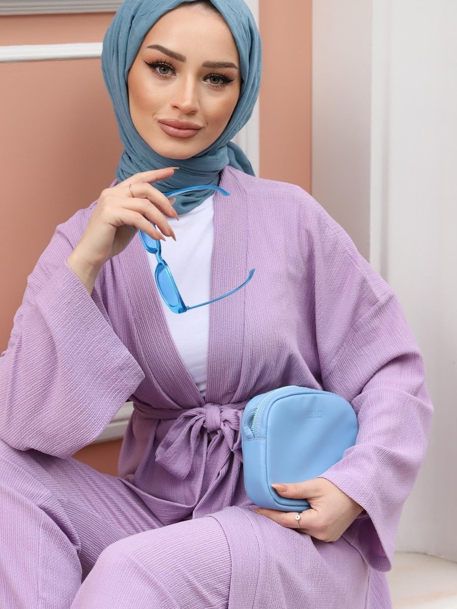 Lurex Moda Kuşaklı Kimono Takım