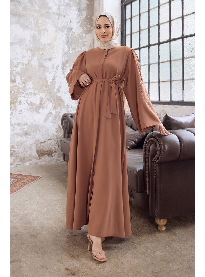 Vavinor Camel Rona Kolları Desenli Abaya