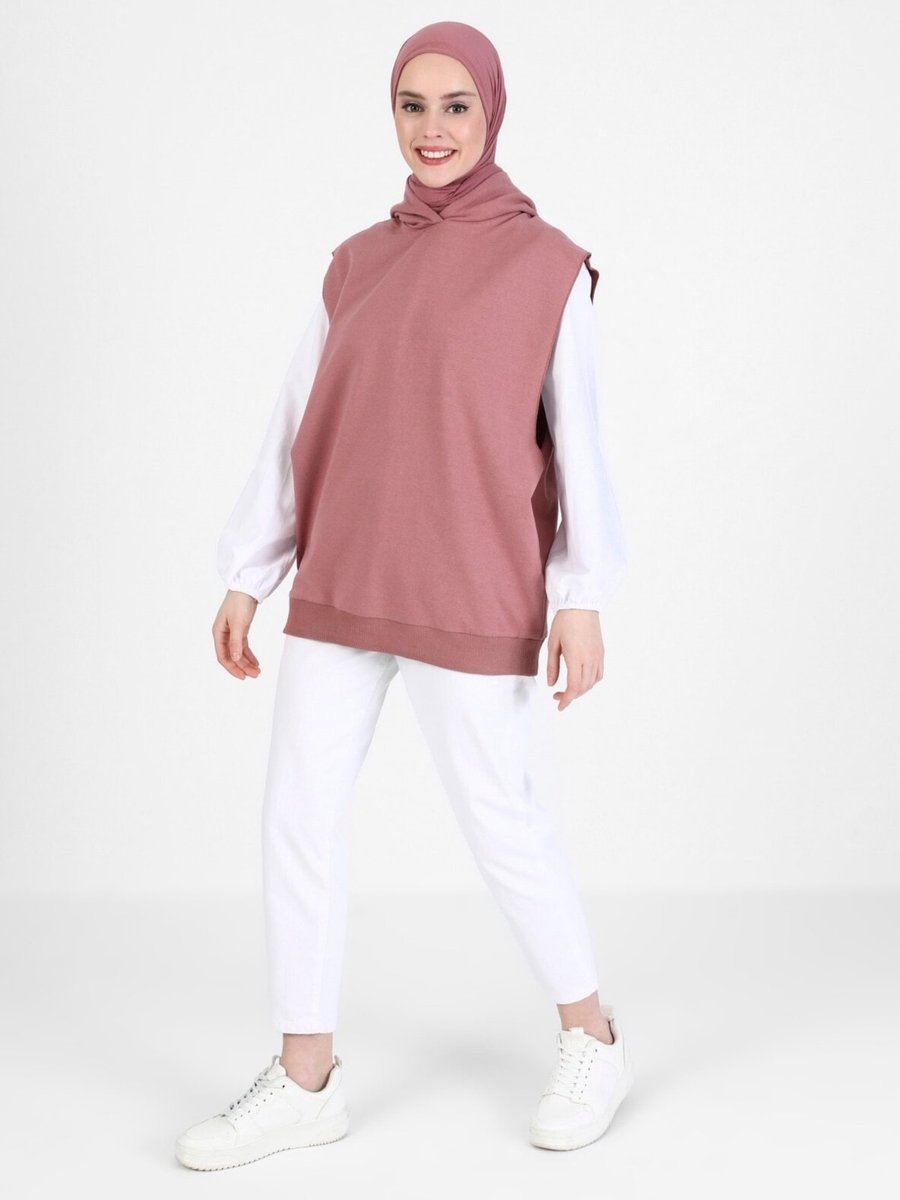 Refka Kapüşonlu Kolsuz Sweatshirt Ağaç Kabuğu