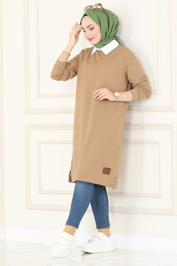 Moda Selvim Latte Arma Detaylı Basic Tunik Moda Selvim Latte Arma Detaylı Basic Tunik