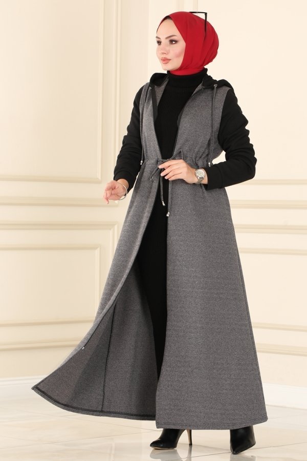 Moda Selvim Koyu Vizyon & Siyah Beli Tünelli Kışlık Ferace
