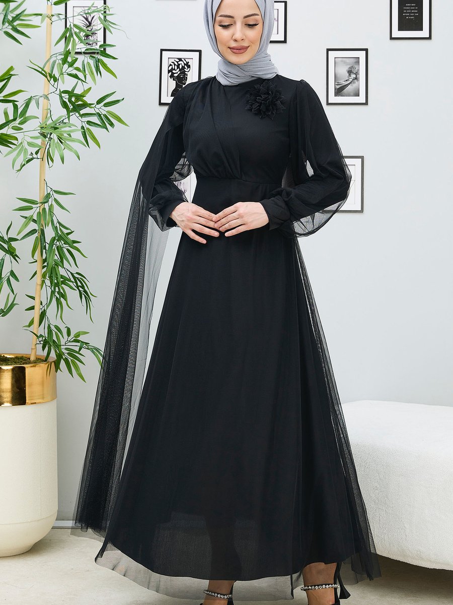 Tofisa Sıyah Abiye Elbise
