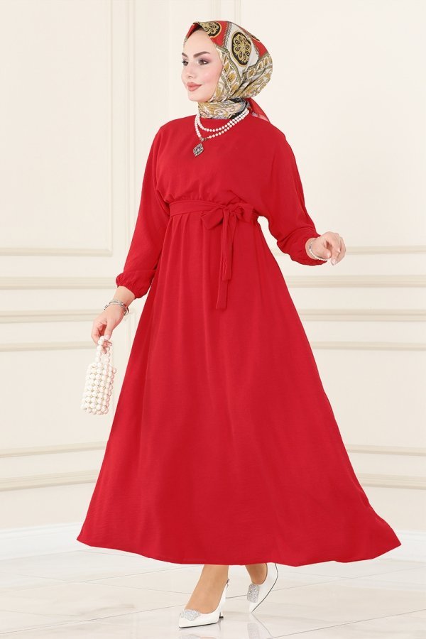 Moda Selvim Kırmızı Beli Lastikli Aerobin Elbise