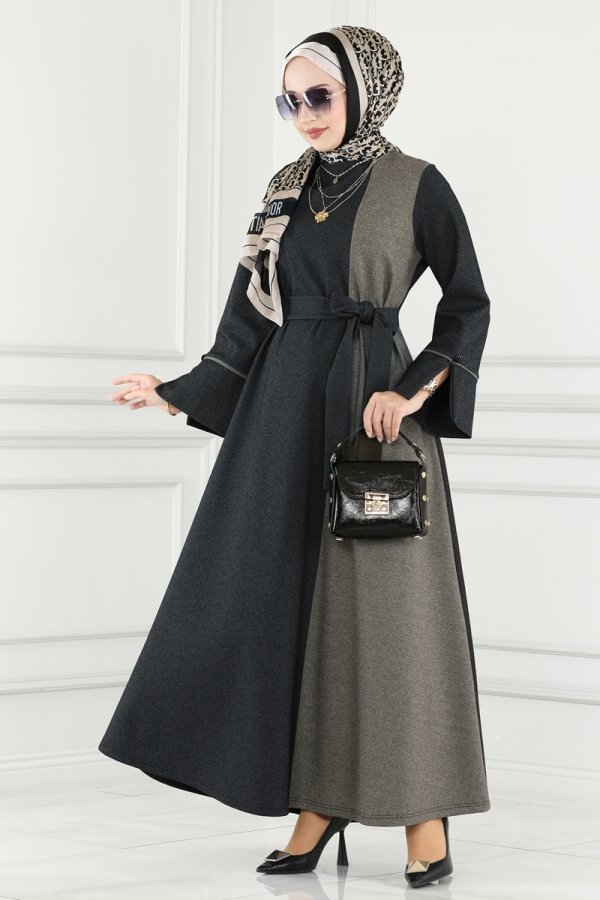Moda Selvim Antrasit & Vizyon Volan Kollu Kışlık Elbise