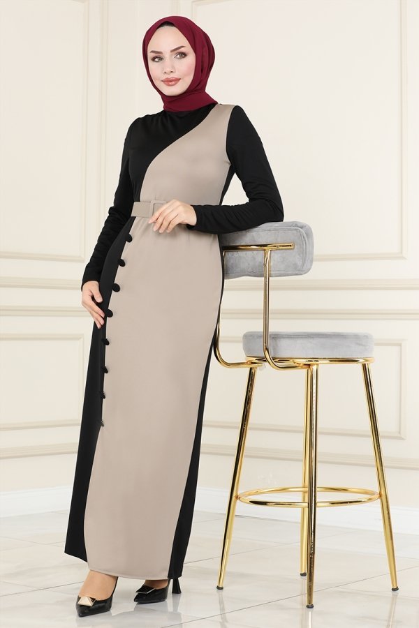 Moda Selvim Siyah & Vizyon Çift Renkli Kalem Elbise