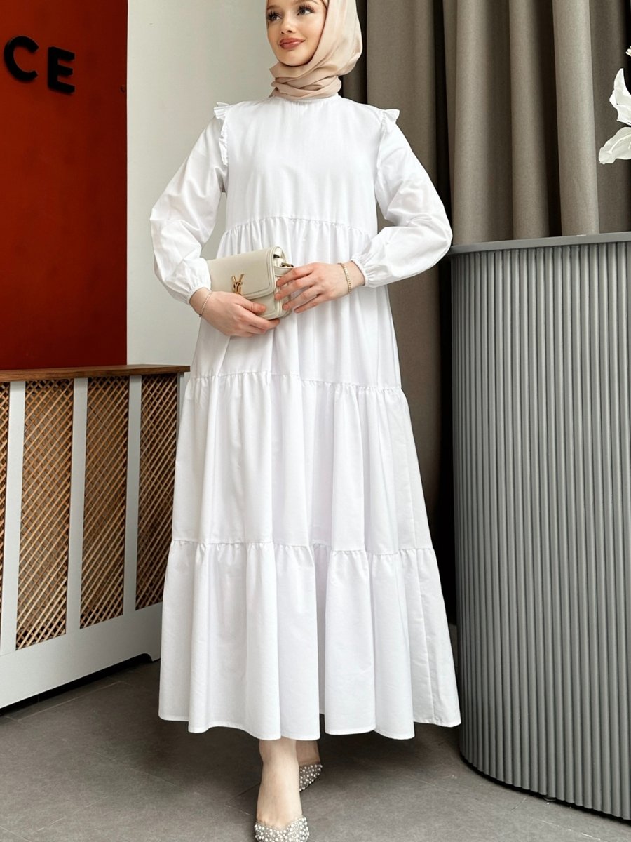 Gizce Bondia Beyaz Elbise