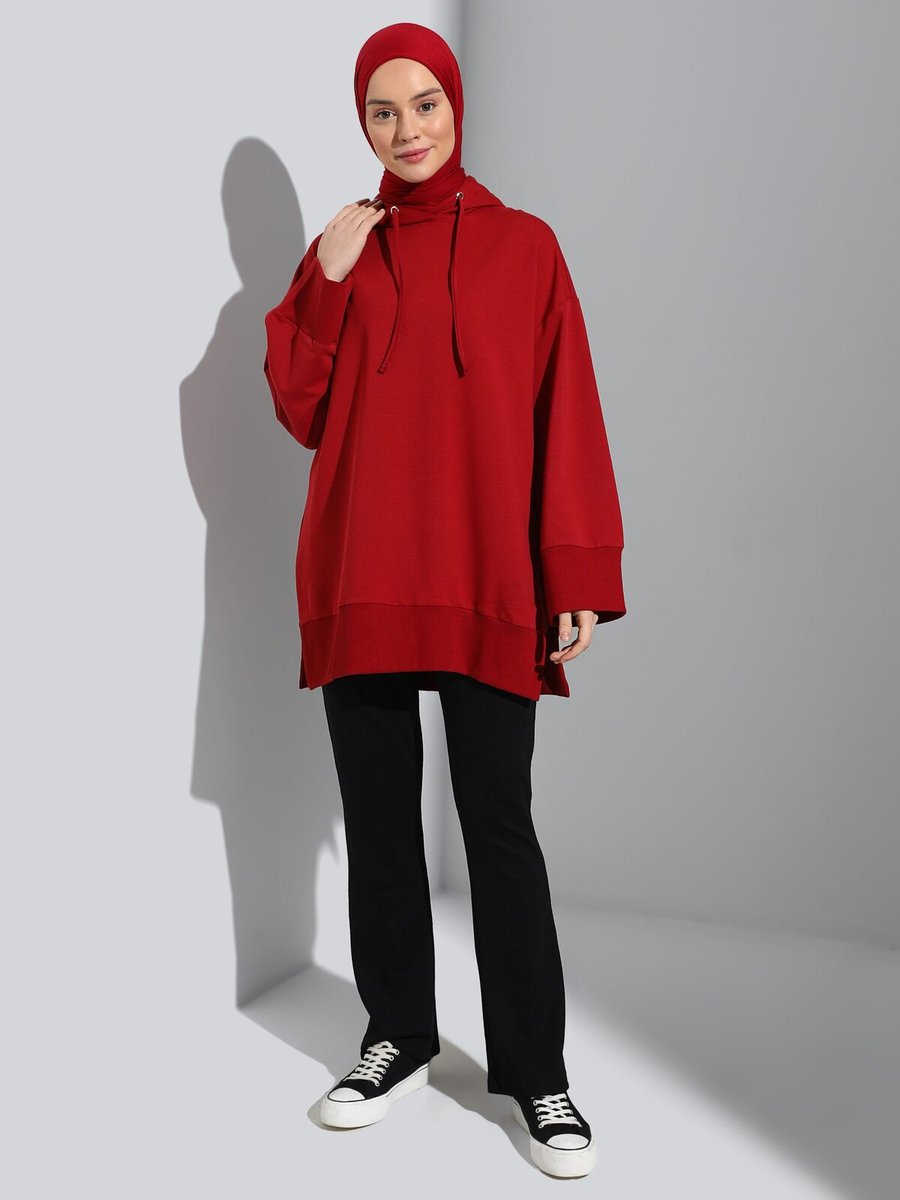 Benin Kapüşonlu Oversize Sweatshirt Bordo