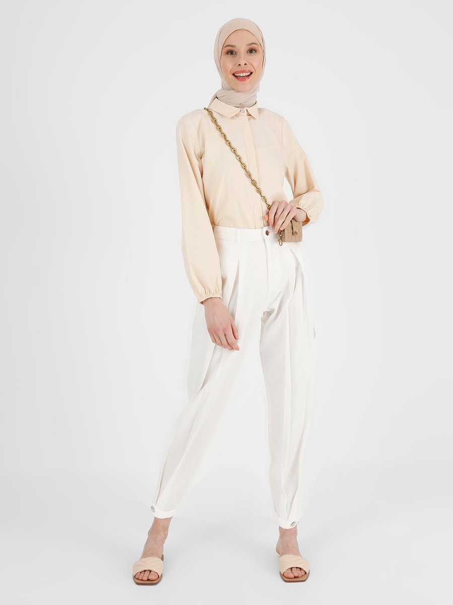 Refka Off White Pile Detaylı Jogger Pantolon