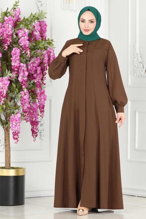 Moda Selvim Kahve Biye Detaylı Ferace Moda Selvim Kahve Biye Detaylı Ferace