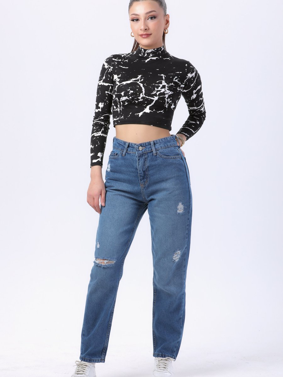 Tofisa Mavı Mom Jeans Kot Pantolon