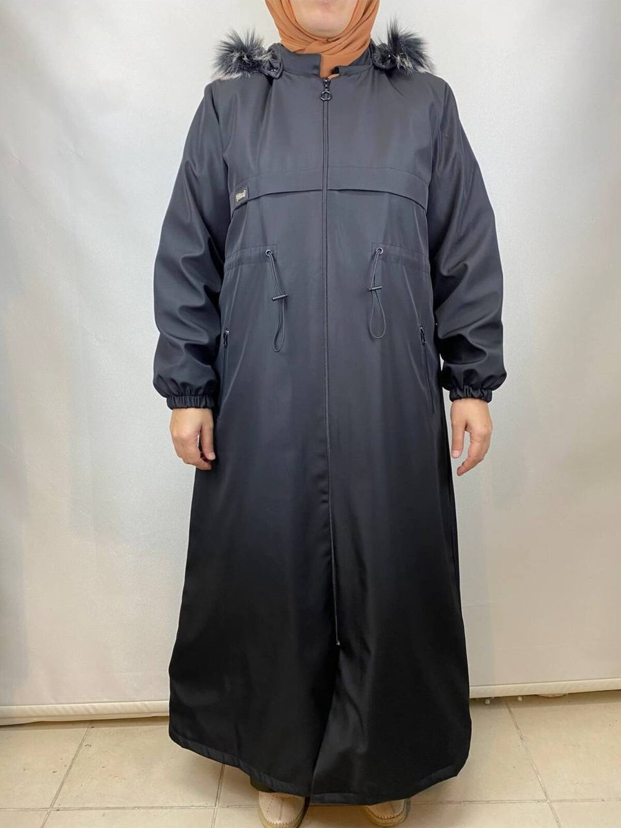 Ecalamode Beli Lastikli Kapüşonlu Içi Kürklü Bondit Mont Siyah