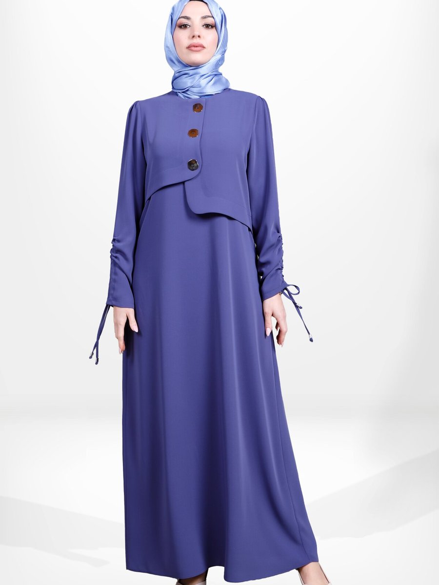 Beyza Saks Mavi Kolu Büzgülü Elbise
