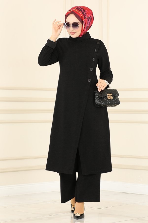 Moda Selvim Siyah Düğme Detaylı Kışlık Takım