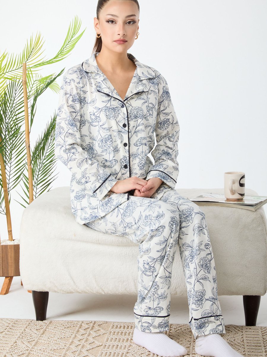 Tofisa Beyaz Denenli Pijama Takımı
