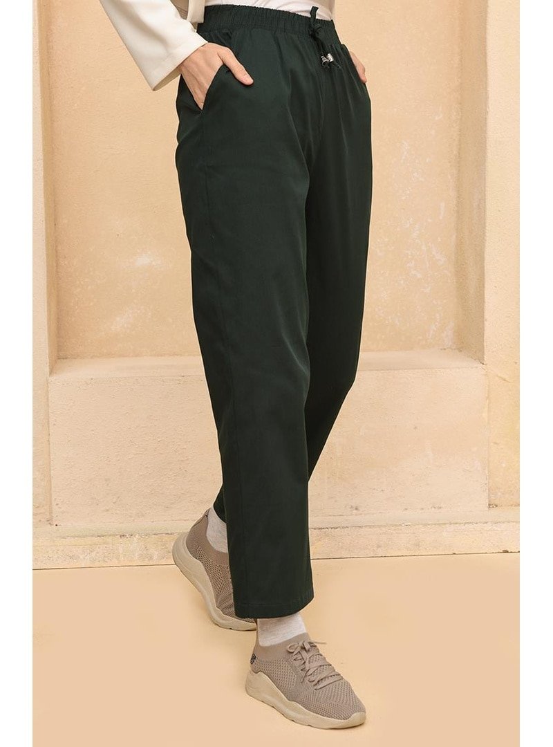Layda Moda Zümrüt Yeşili Cepli Bol Paça Kot Pantolon