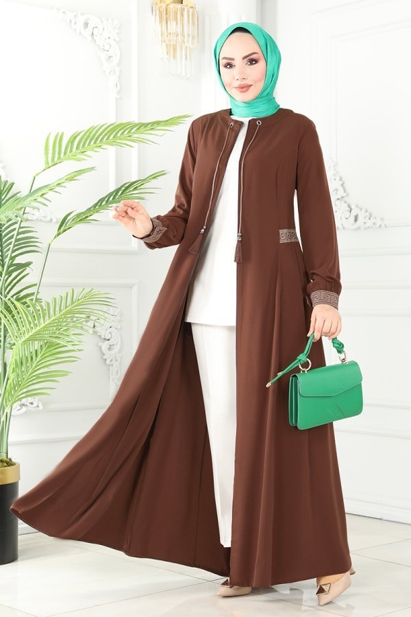 Moda Selvim Kahve Püsküllü Medine İpeği Ferace Moda Selvim Kahve Püsküllü Medine İpeği Ferace