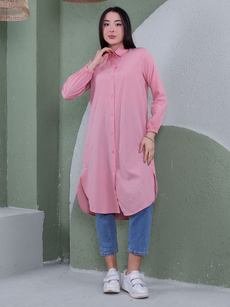 Por La Cara Gül Kurusu Taşlı Tunik