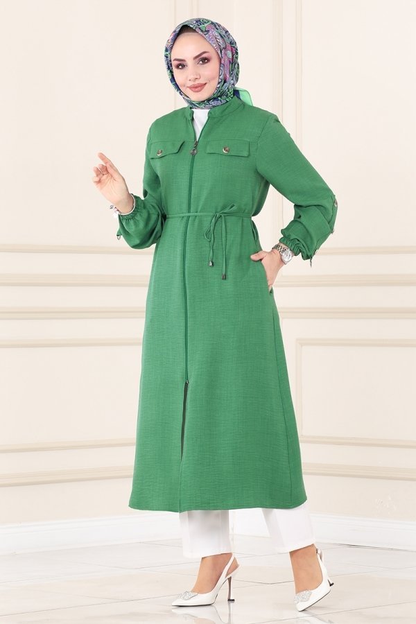 Moda Selvim Yeşil Aksesuar Düğmeli Giy Çık Kap