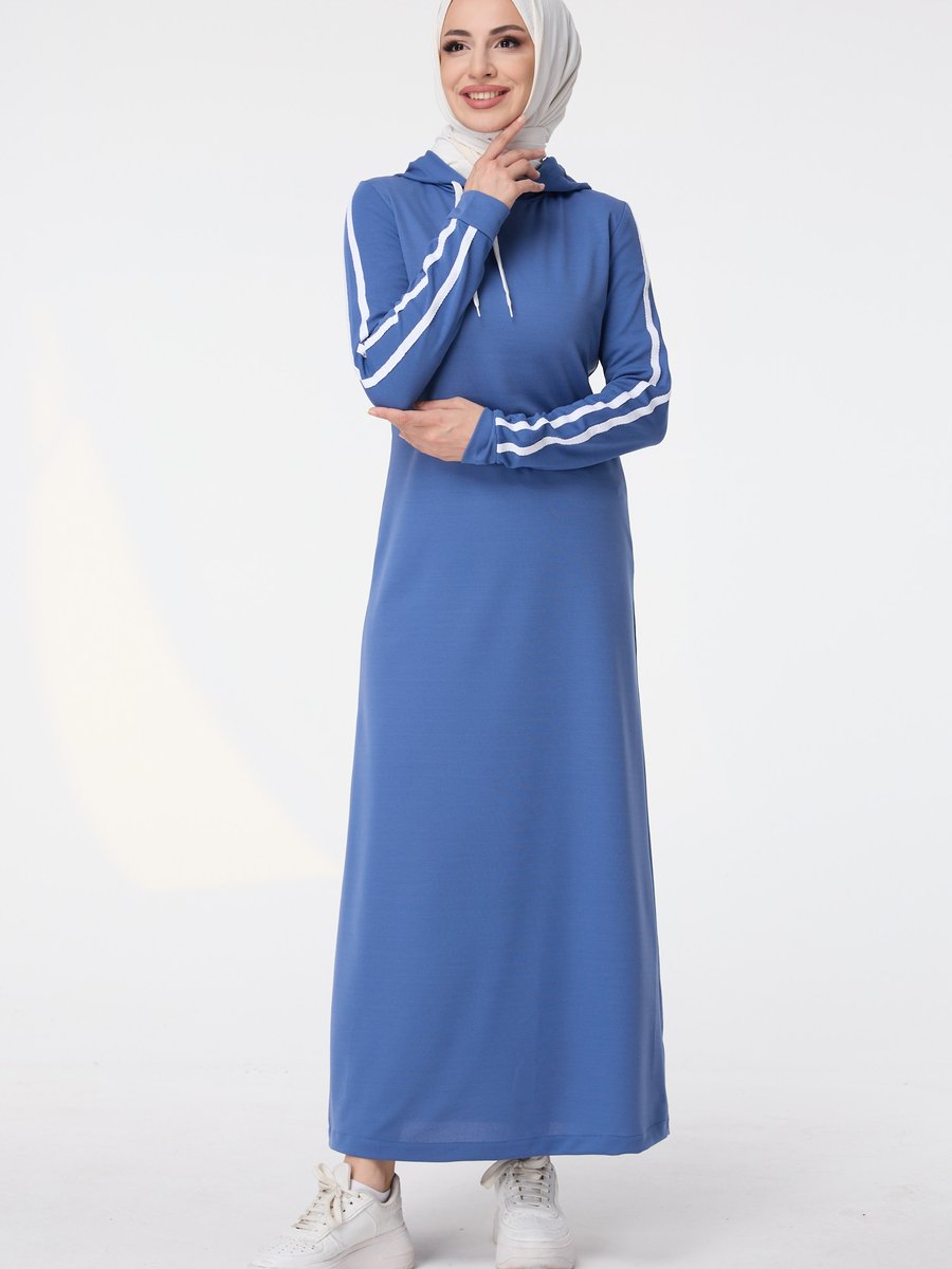 Tofisa Indıgo Kolları Çizgili Kapüşonlu Spor Elbise