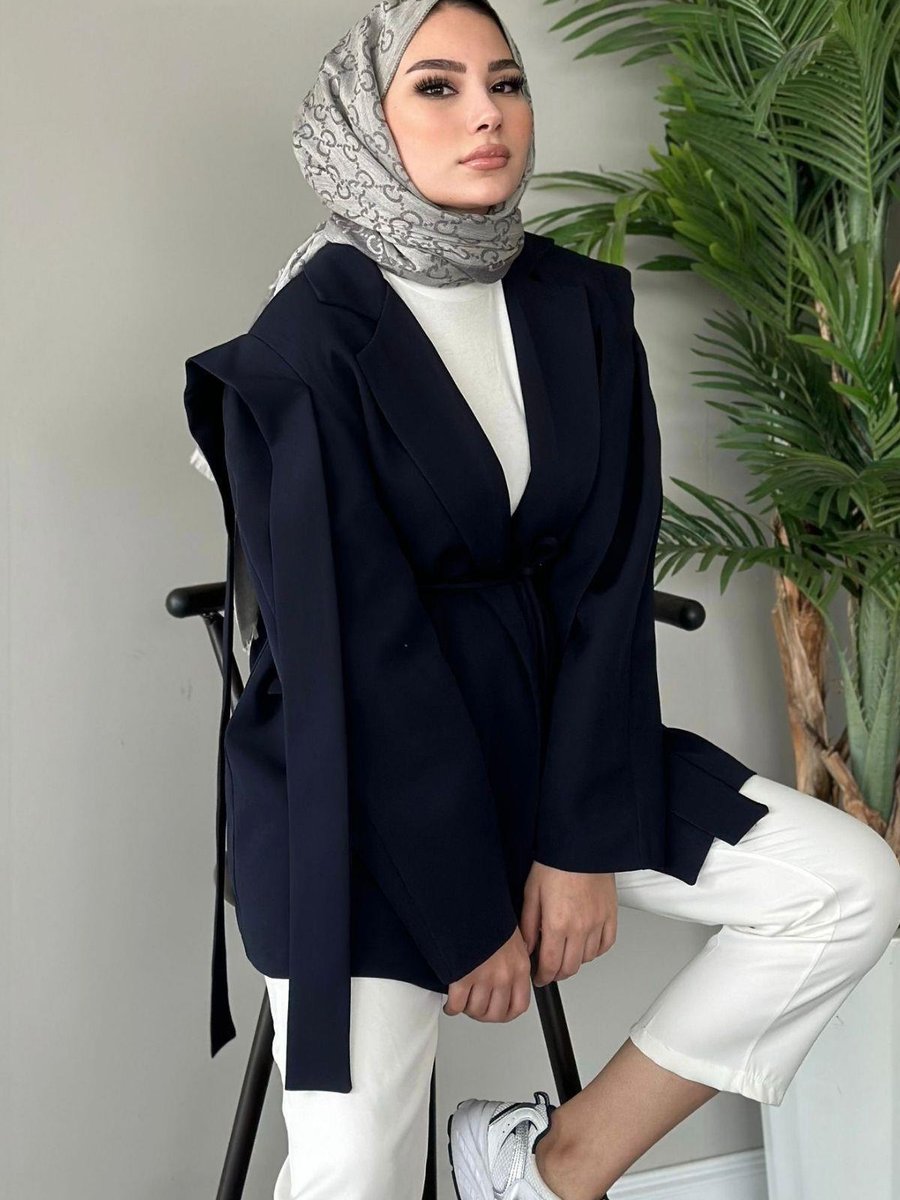 Haza Moda İpli Blazer Ceket Lacivert