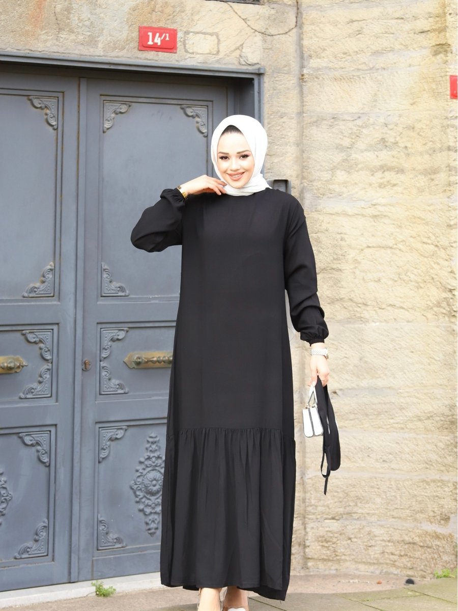 Sfg Life Moda Kadın Tesettür Bel Kuşaklı Dokuma Viskon Kumaş Şık Elbise