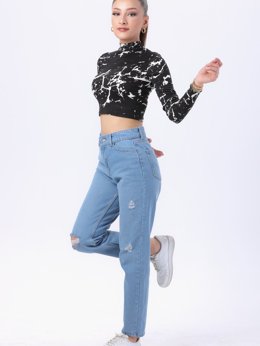 Tofisa Buz Mavı Mom Jeans Kot Pantolon