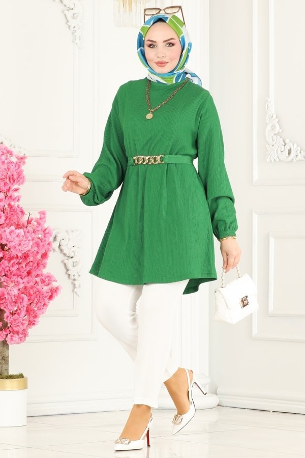 Moda Selvim Benetton Yeşili & Ekru Kemeri Zincirli Bürümcük Takım
