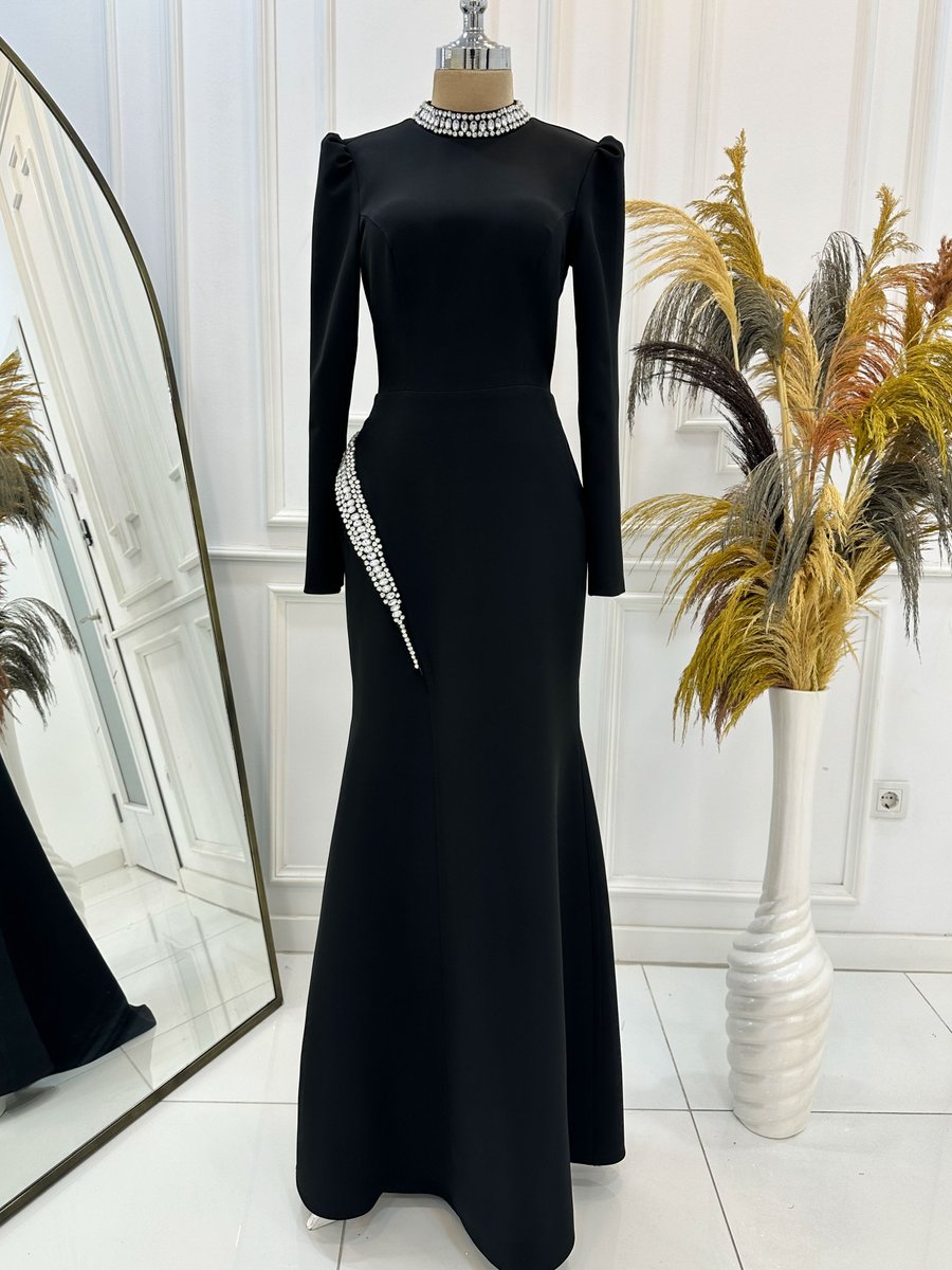 Lavienza Siyah Rosa Abiye Elbise