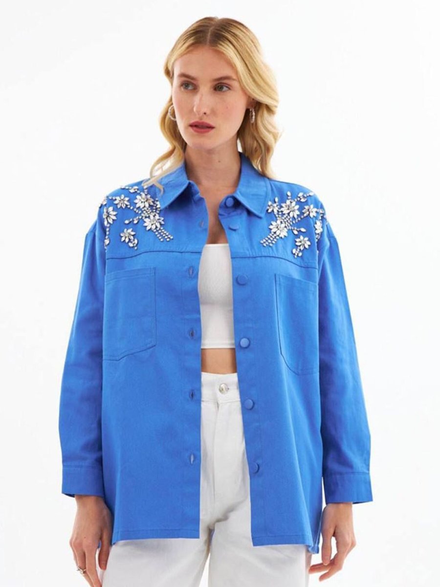 Moda Rosa Saks Taş Işlemeli Ceket
