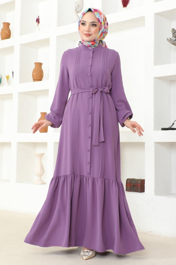 Moda Selvim Lila Eteği Fırfırlı Aerobin Elbise
