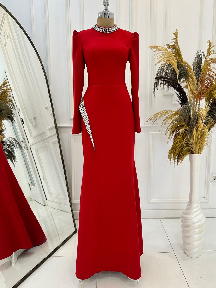 Lavienza Kırmızı Rosa Abiye Elbise