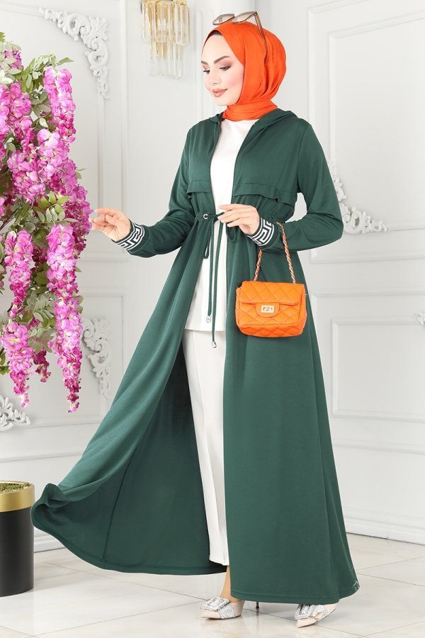 Moda Selvim Zümrüt Ribana Detaylı Spor Ferace Moda Selvim Zümrüt Ribana Detaylı Spor Ferace