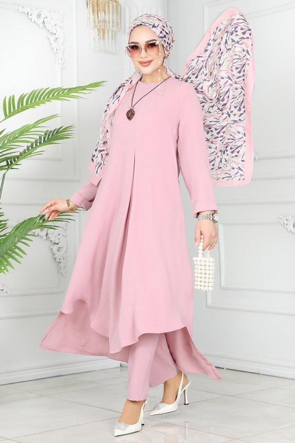 Moda Selvim Pudra Kolyeli Mevsimlik İkili Takım