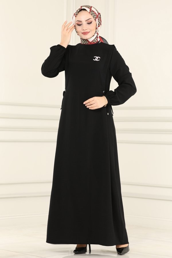Moda Selvim Siyah Yandan Bağlamalı Aerobin Elbise