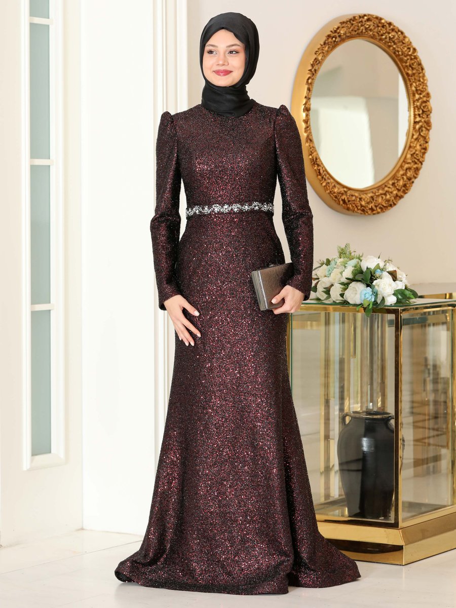 Azra Design Bordo Nihal Abiye Elbise