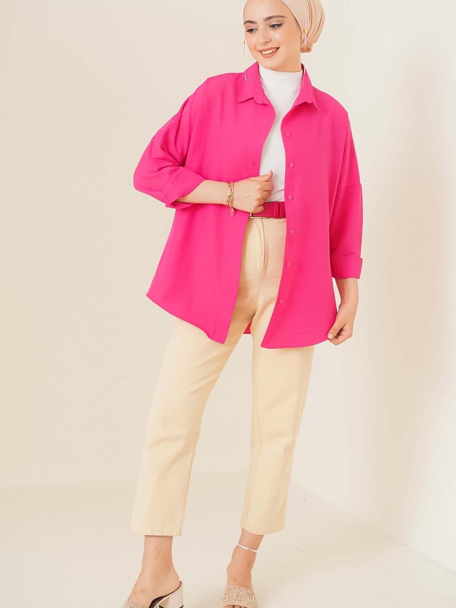 Asilmoda Oversize Basic Gömlek Koyu Pembe