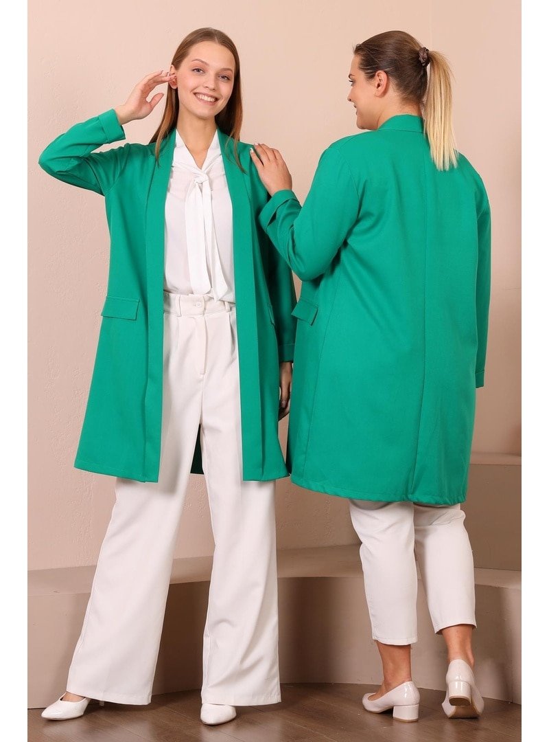 Ferace Buyuk Beden Kadin Tesettur Giyim Blazer Ceket Yeşil