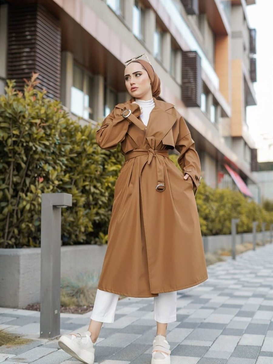Moda Periy Modest Su Geçirmez Düz Basic Mevsimlik Tarz Kaliteli Trençkot