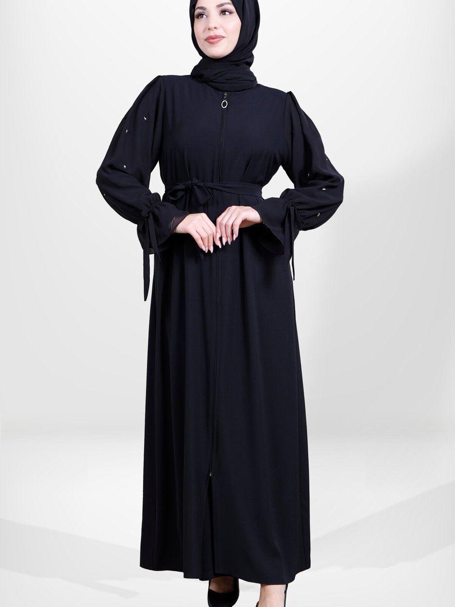 Beyza Siyah Taşlı Ferace