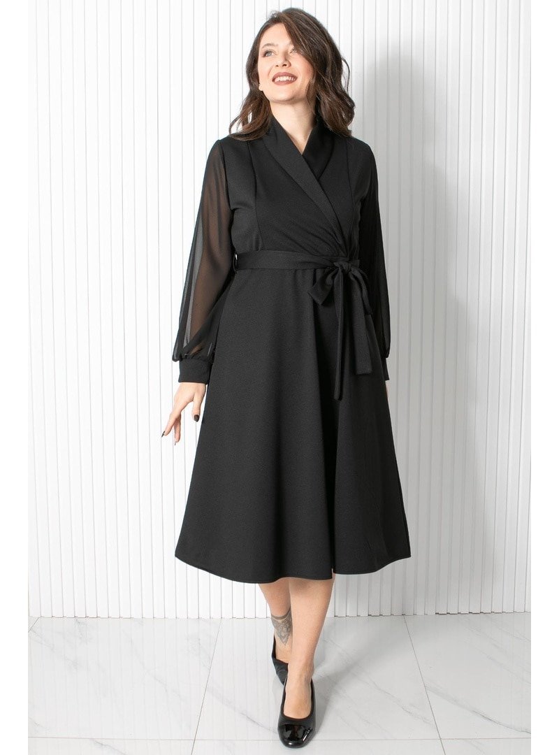 MFA Moda Siyah Kemer Detaylı Abiye Elbise