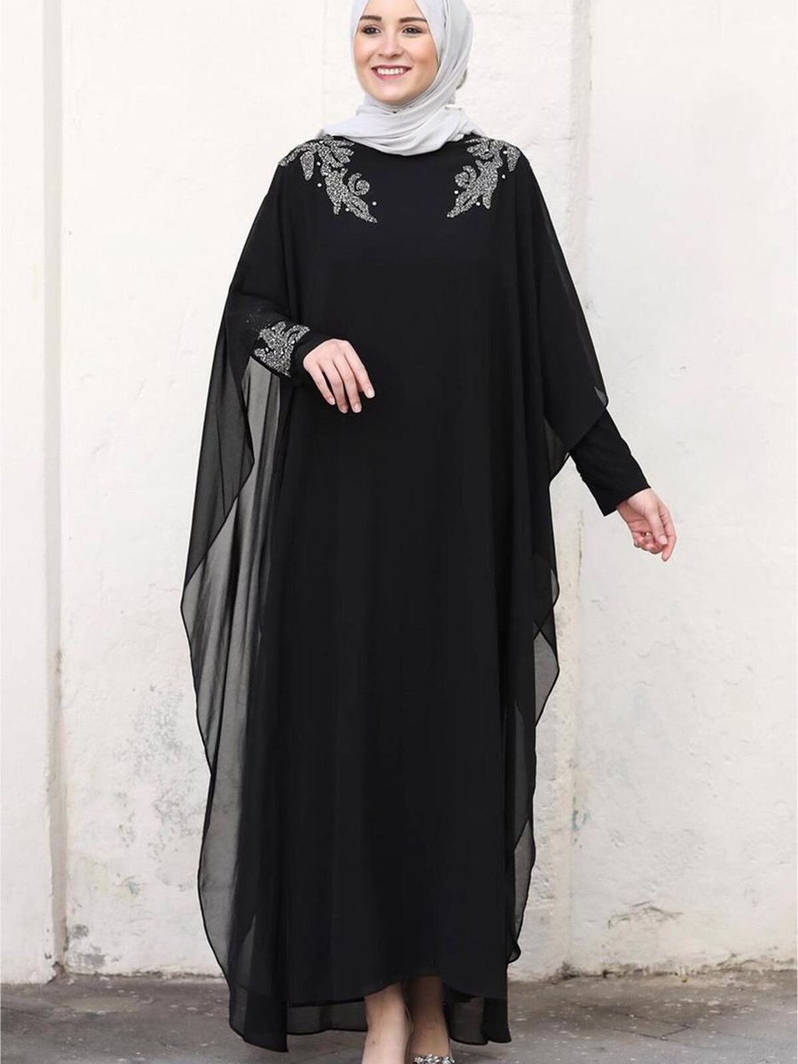Trendtesettür Kadın Siyah Pelerinli Abiye Elbise T